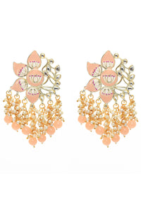 Thumbnail for Mominos Fashion Johar Kamal Gold-Plated Kundan Peach Meenakari Earrings - Distacart