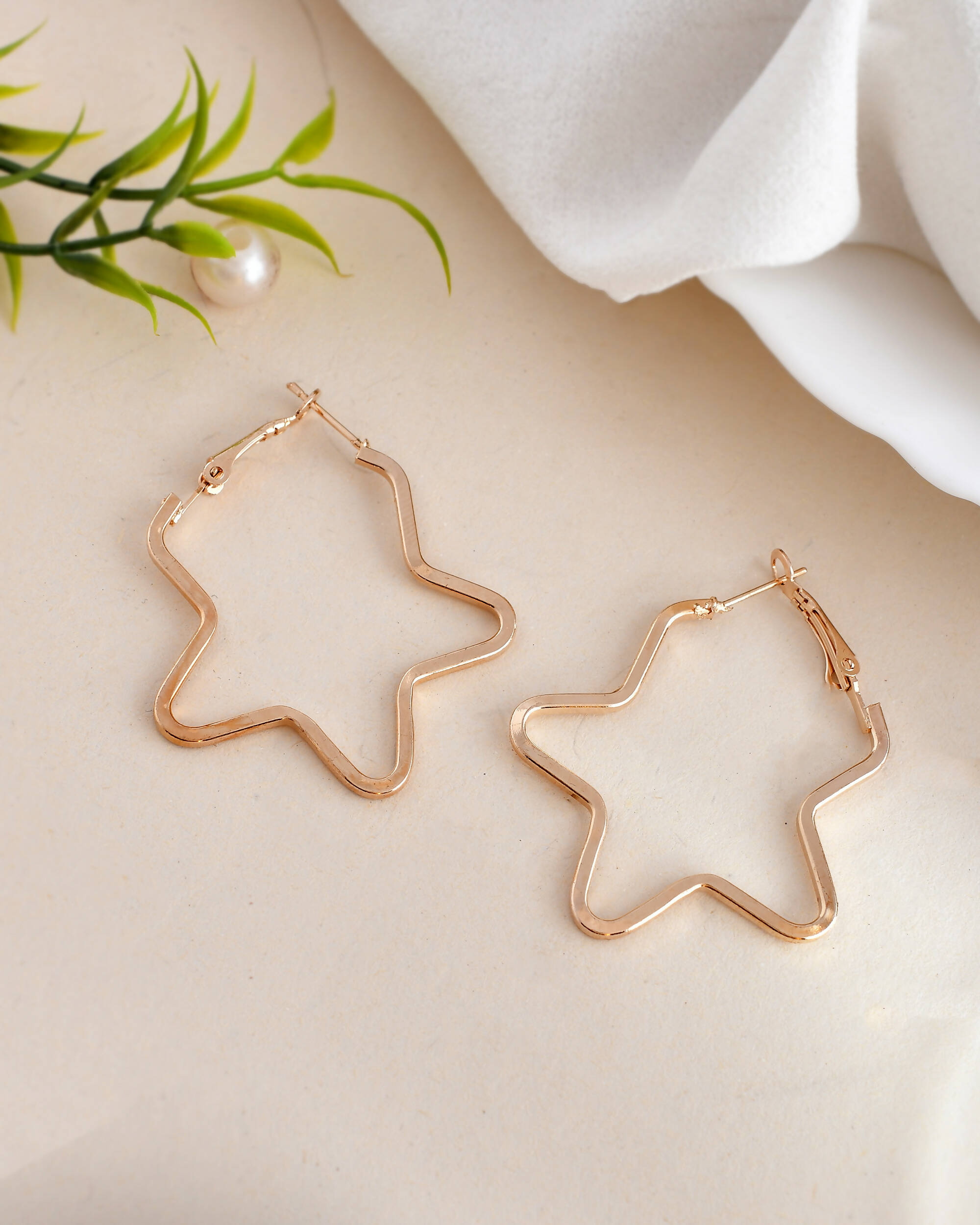 VOJ Women Gold Tonned Star Shape Hoop Stainless Steel Earrings - Distacart