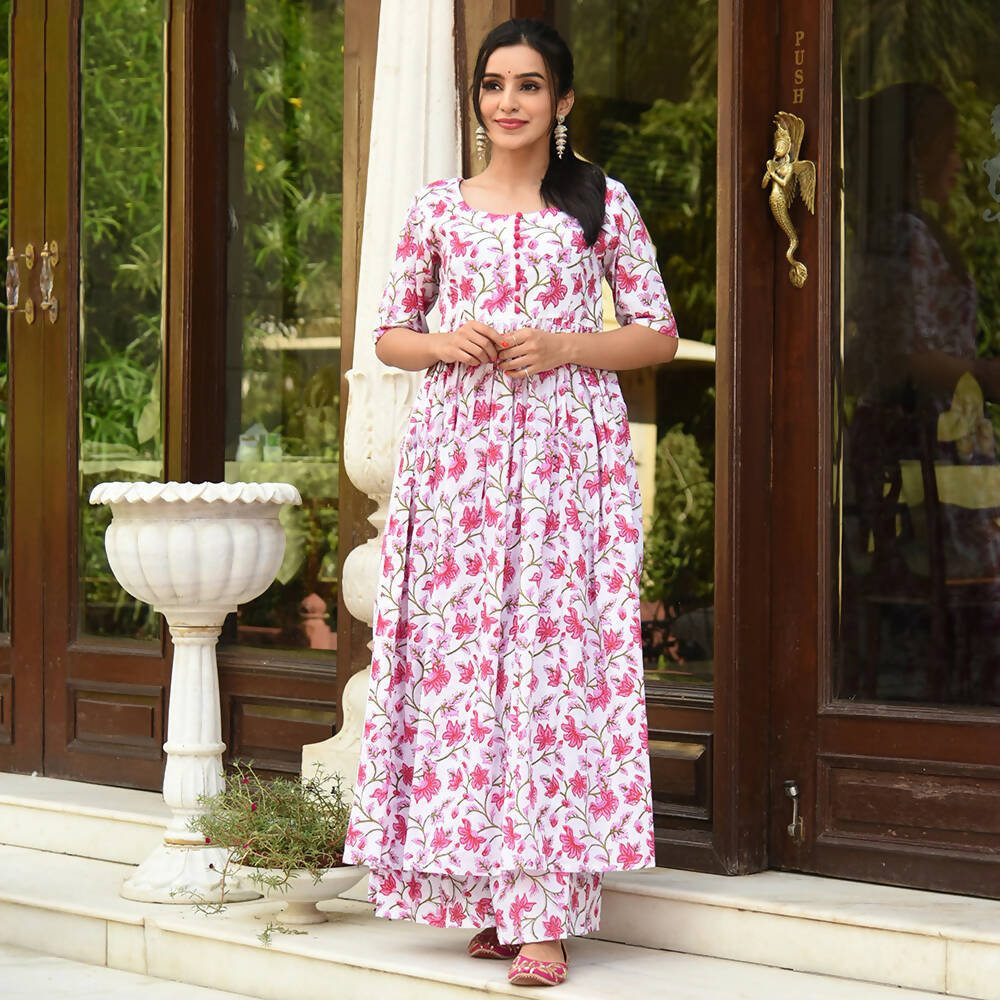 PartyWear Designer White And Pink Pure Maslin Plazzo Suit - Anbazaar - Distacart