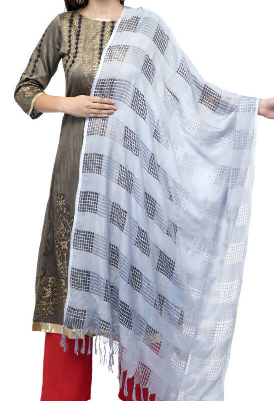 Mominos Fashion Moeza Silver Grey Window Cotton Dupatta - Distacart
