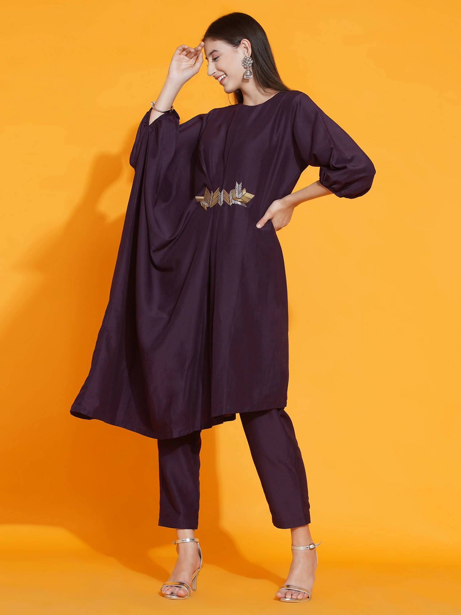 Women Republic Purple Fusion Style Kurta With Hand Embellishment And Pants - Distacart