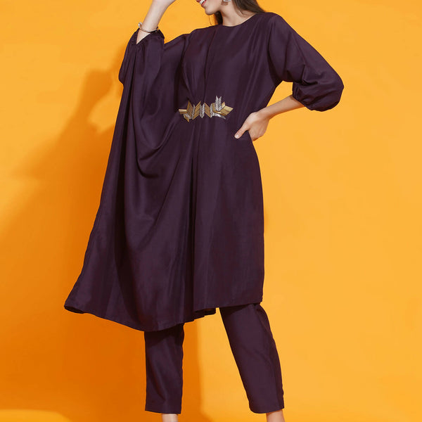 Women Republic Purple Fusion Style Kurta With Hand Embellishment And Pants - Distacart