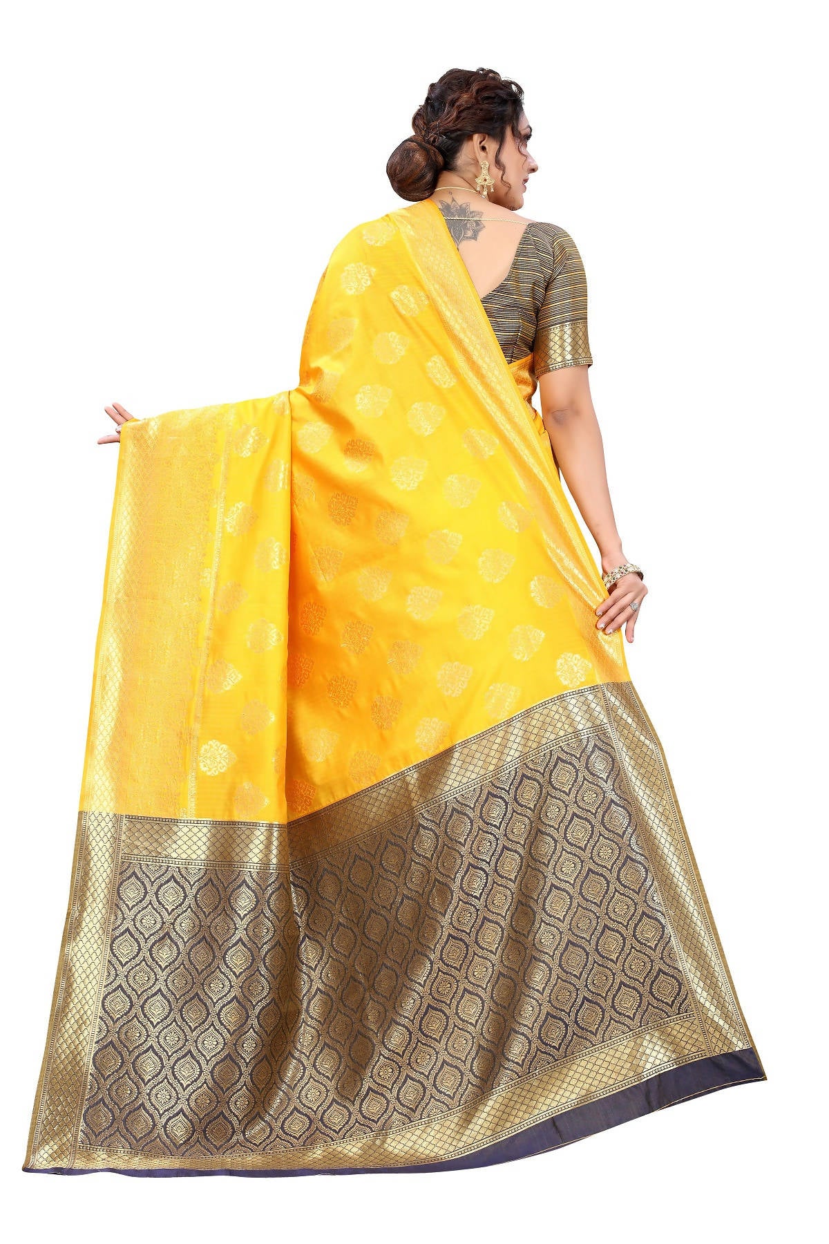 Vamika Ethnic Fire Yellow Weaving Banarasi Jacquard Saree - Distacart