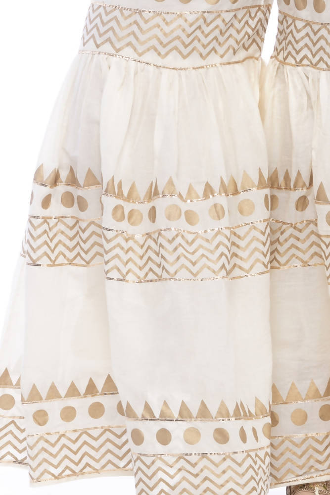 Mominos Fashion Cotton Off White Gold Print With Gota Sharara
