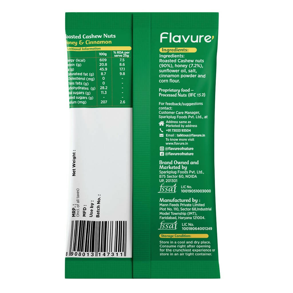 Flavure Roasted Cashew - Honey & Cinnamon - Distacart