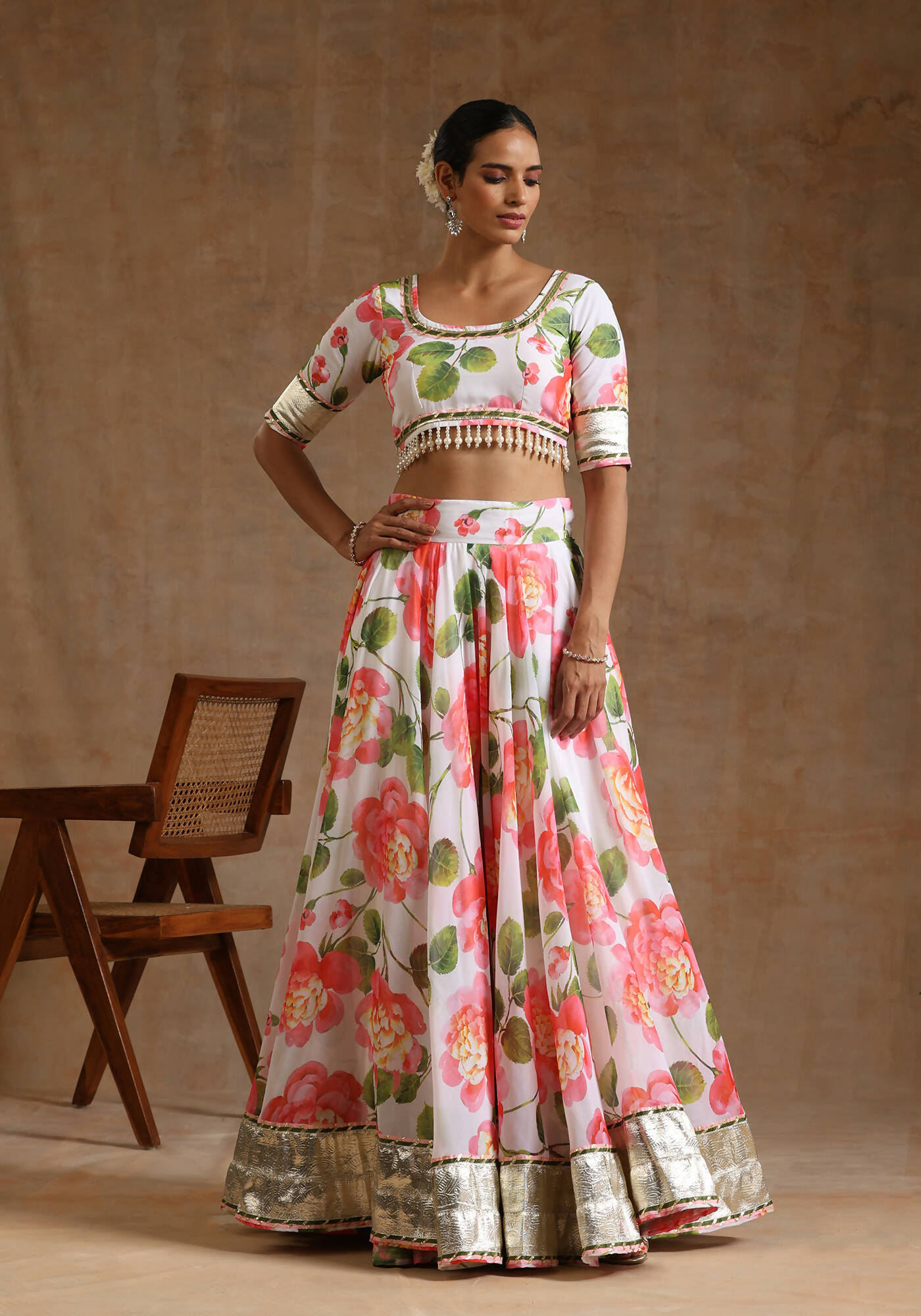 Pomcha Jaipur White Gul Noor Lehenga Set - Distacart