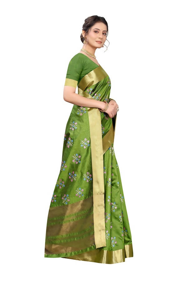 Vamika Green Cotton Polyster Silk Weaving Saree (Kerala Cherry)