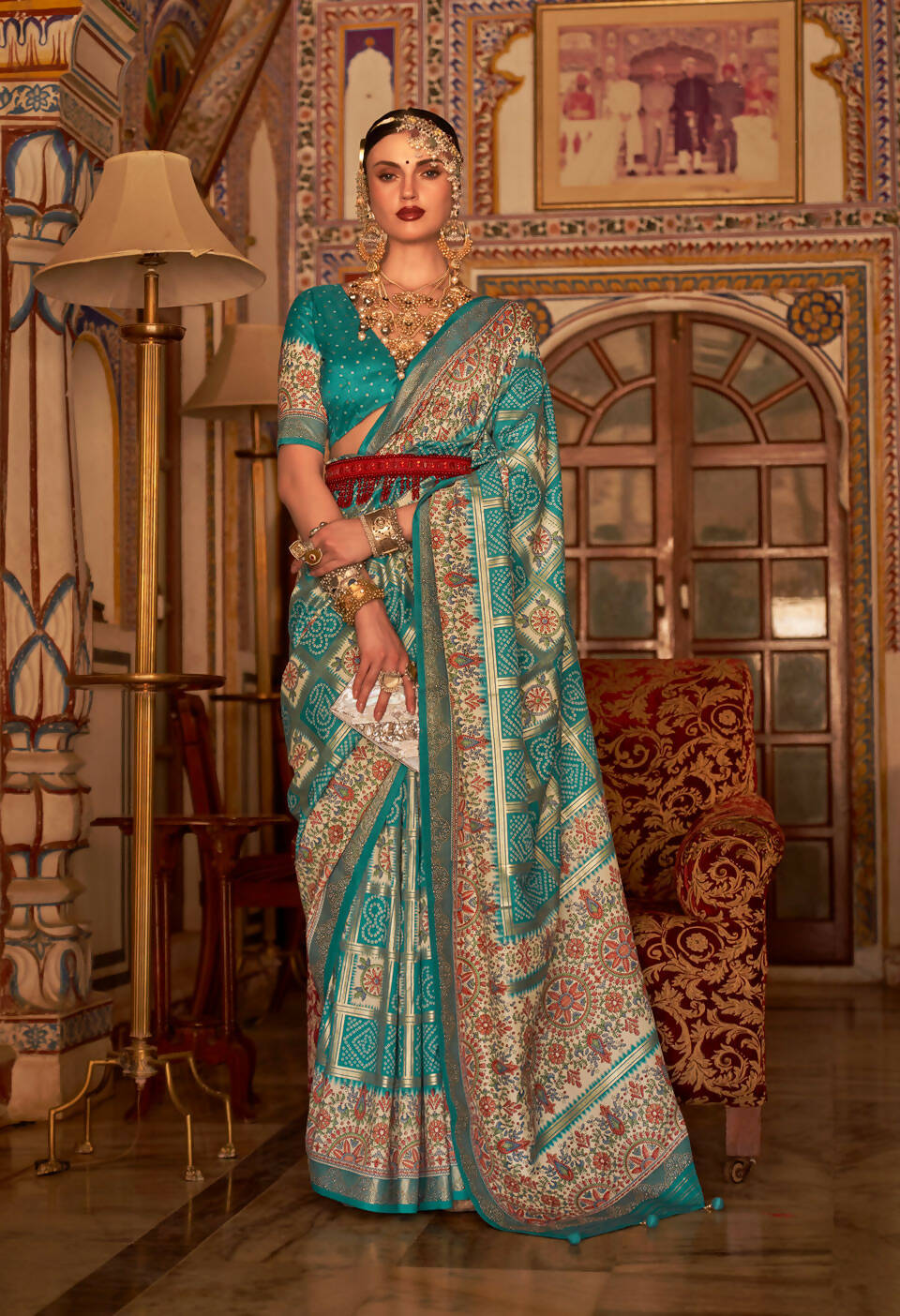 Rama Blue P V Silk Digital Print, Zari Work Printed Saree - Rewaa Parampara - Distacart