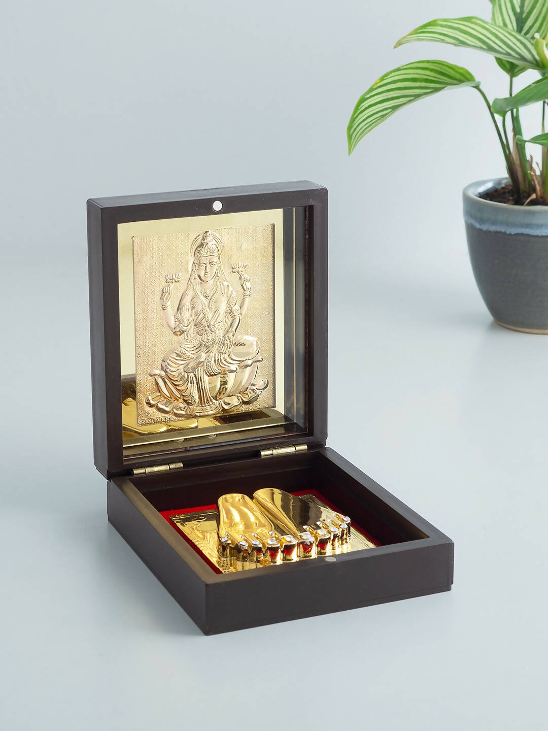 Golden Peacock Brown & 24 Ct Gold Foil Laxmi Ji Pooja Box - Distacart