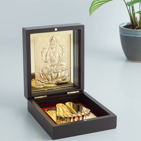 Golden Peacock Brown & 24 Ct Gold Foil Laxmi Ji Pooja Box - Distacart