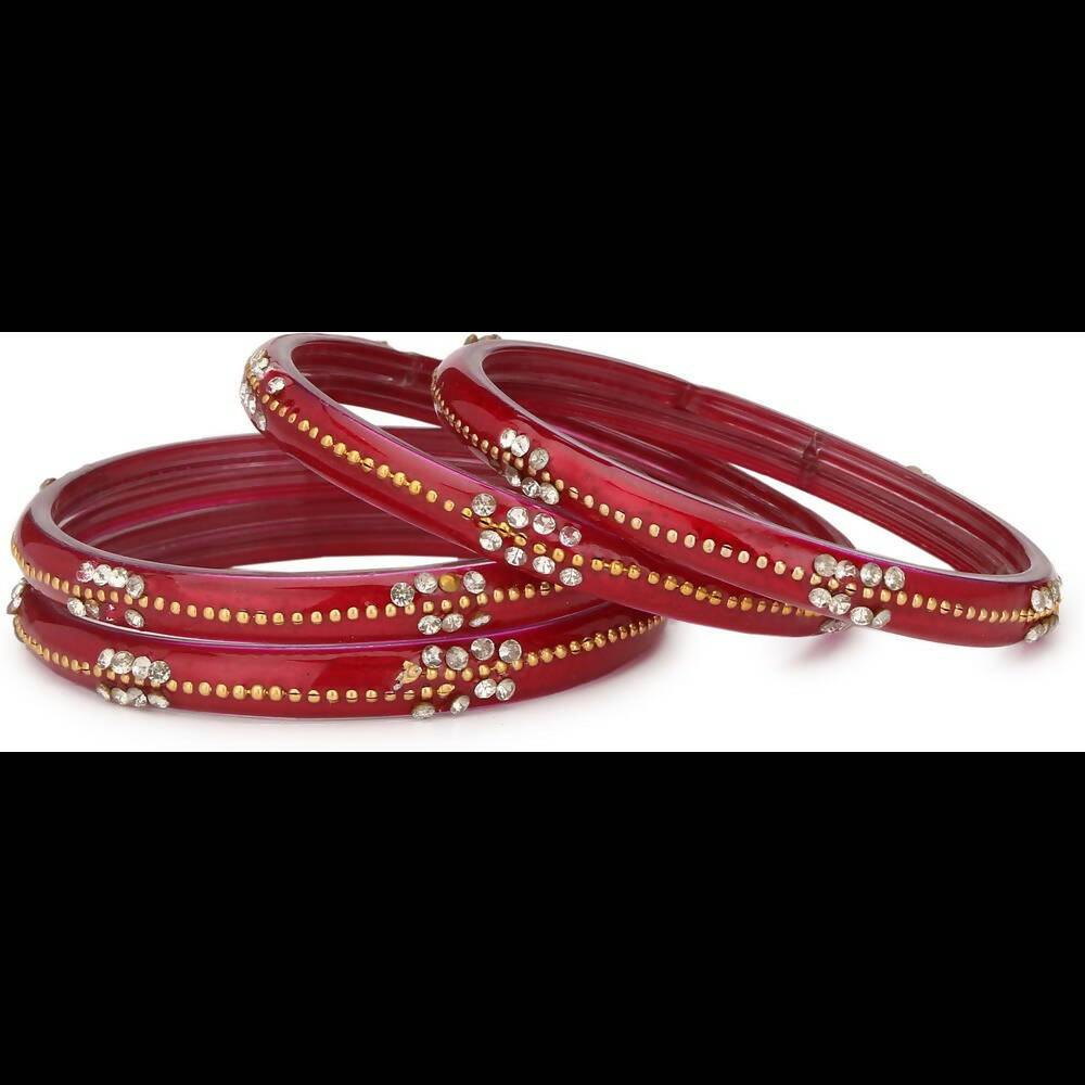 Afast Bridal Wedding & Party Fashionable Colorful Glass Bangle/Kada Set, Pack Of 4 - Red - Distacart