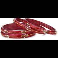 Thumbnail for Afast Bridal Wedding & Party Fashionable Colorful Glass Bangle/Kada Set, Pack Of 4 - Red - Distacart