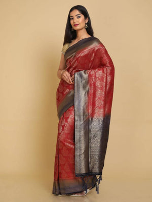 Kalamandir Ethnic Motifs Maroon Silk Blend Saree