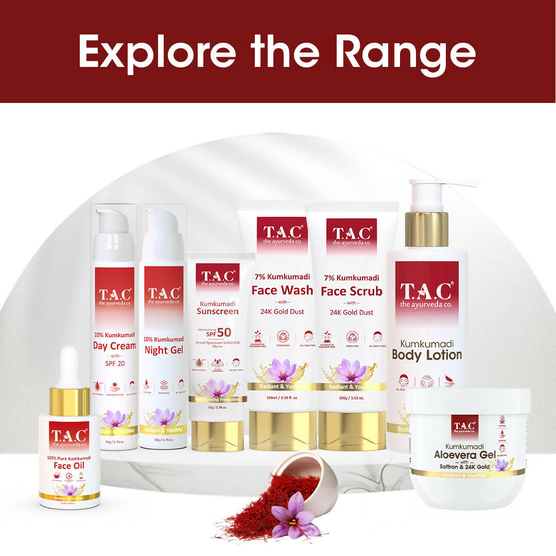 TAC - The Ayurveda Co. Kumkumadi Natural Aloevera Gel for Face & Body with Saffron & 24K Gold Flakes - Distacart