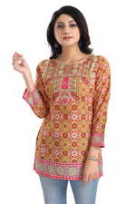 Thumbnail for Snehal Creations Yellow Faux Crepe Short Kurti Tunic Top - Distacart