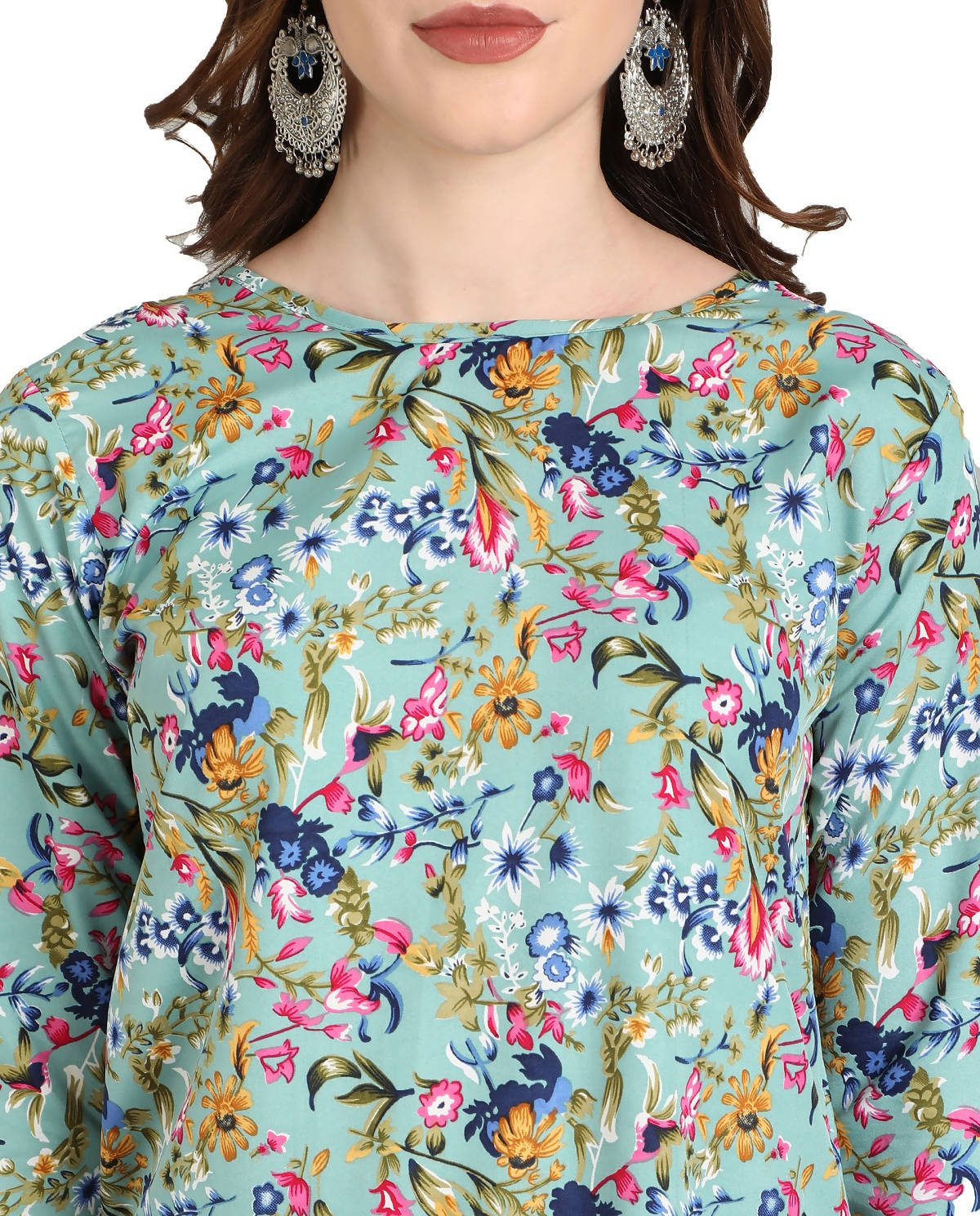 Vamika Rama Green French Crepe Printed Party Wear/Casual Wear Kurti - Distacart