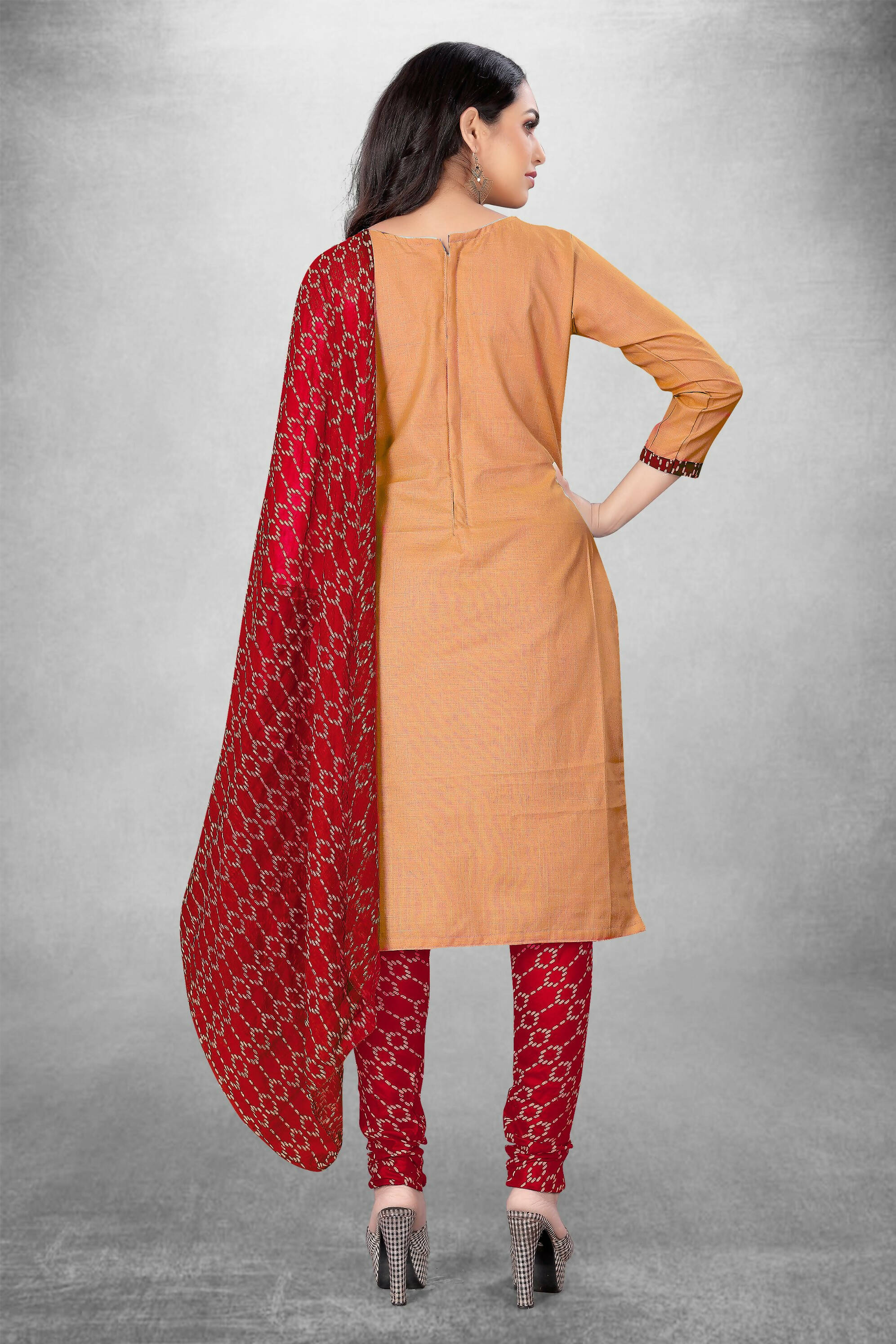 Beige Cotton Printed Unstitched Dress Material - Amara - Distacart