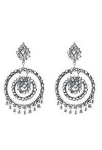 Thumbnail for Tehzeeb Creations Silver Colour Earrings With Kundan And Three Circle Design