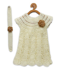 Thumbnail for ChutPut Hand knitted Crochet Cream Wedding Wool Dress - Distacart