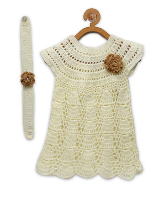 ChutPut Hand knitted Crochet Cream Wedding Wool Dress - Distacart