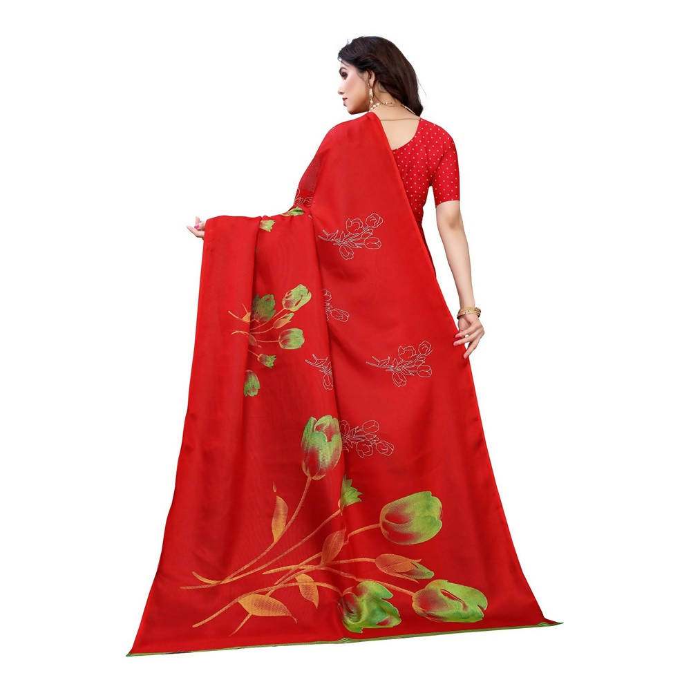 Vamika Printed Jute Silk Red Saree (Elisa Red)