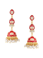 Thumbnail for NVR Women Gold Plated Red Kundan Jhumkas Earrings - Distacart