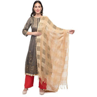 Thumbnail for A R Silk Women's Cotton Window Check Golden Regular Dupatta