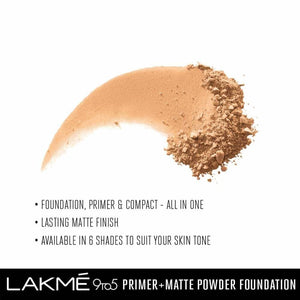 Lakme 9 To 5 Primer With Matte Powder Foundation Compact - Rose Silk - Distacart