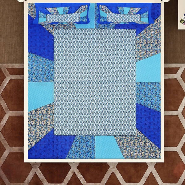 Vamika Printed Cotton Blue & Multicolor Bedsheet With Pillow Covers (LEOC_CHOK_B) - Distacart