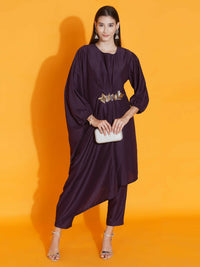Thumbnail for Women Republic Purple Fusion Style Kurta With Hand Embellishment And Pants - Distacart
