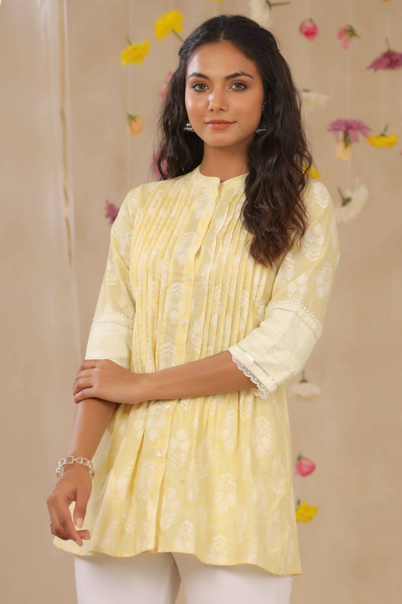 Juniper Women Limeyellow Cambric Printed A-Line Tunic - Distacart