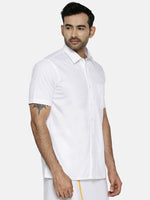 Thumbnail for Ramraj Cotton Linen Mens Half Sleeve White Shirt Plus Size - Cotton Linen - Distacart