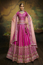 Thumbnail for House of Panchhi Pink Pure Silk Moti & Zarkan heavy embroidery Lehenga choli & Dupatta - Distacart