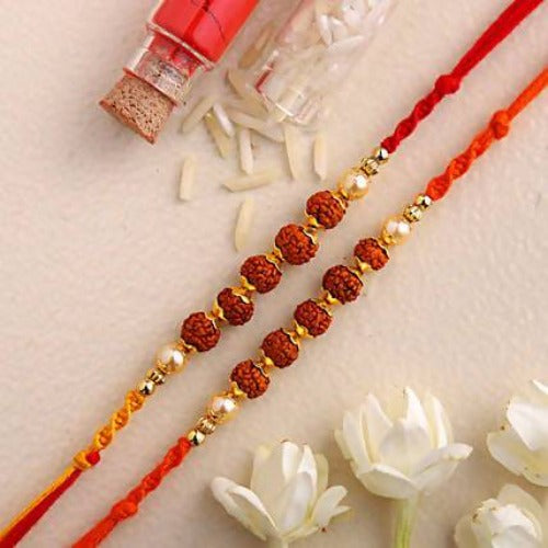 Rudraksha Rakhi and Cashew Jar Combo