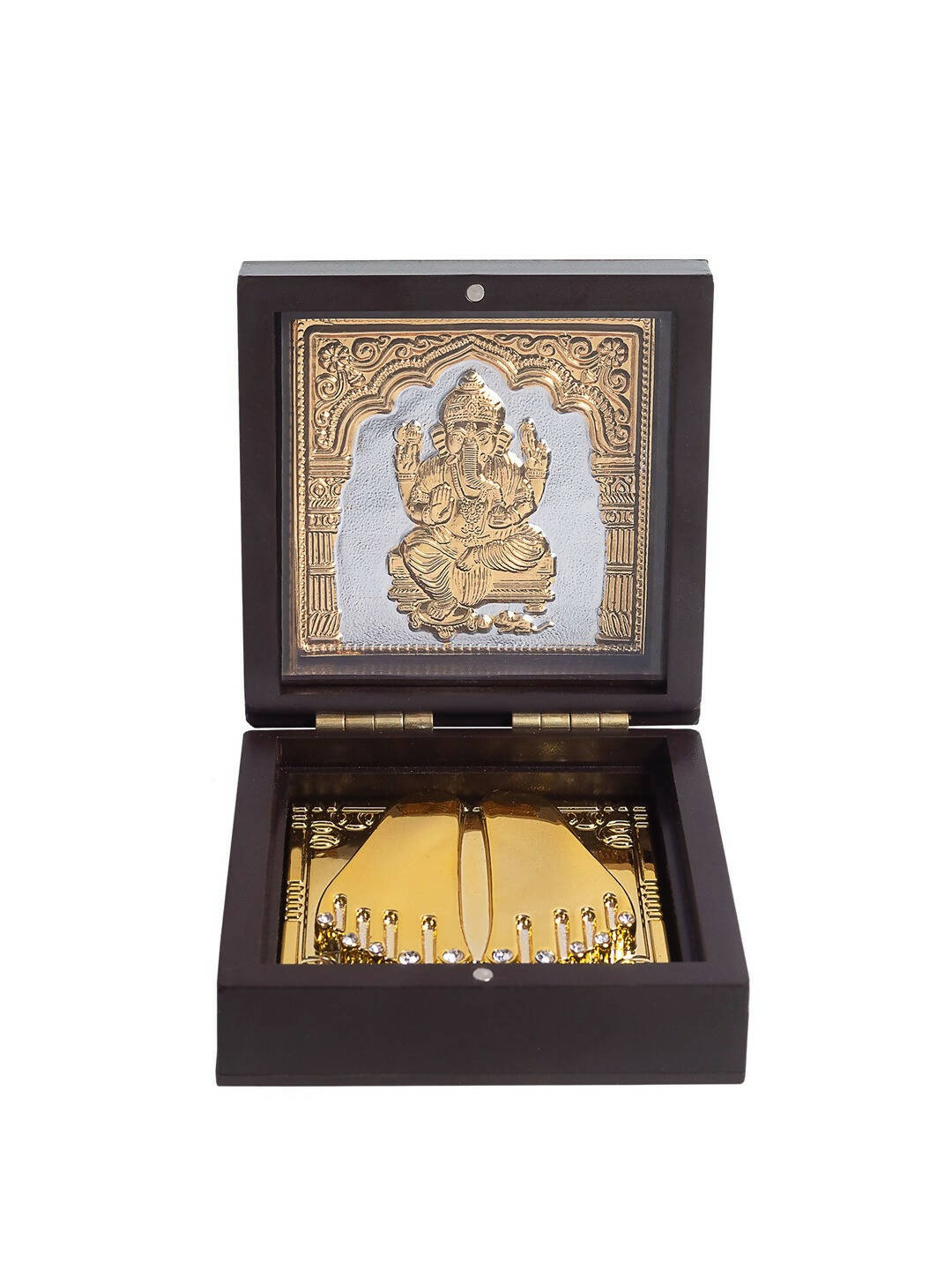 Golden Peacock Brown Wooden Ganesha Prayer Box - Distacart