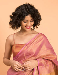 Thumbnail for Suta Pink Golden Solid Woven Design Zari Saree - Distacart