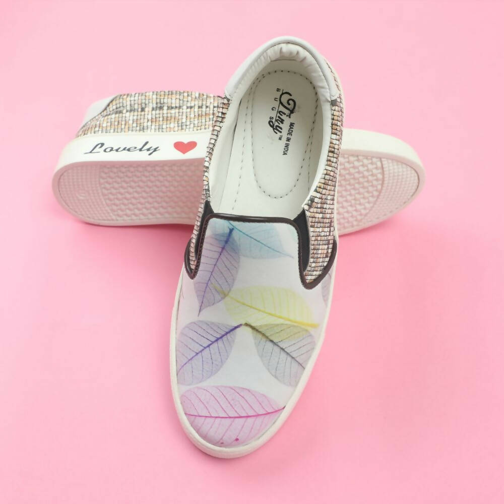 Tiny Bugs Girls Leaf Printed Slip Ons Sneakers - White - Distacart