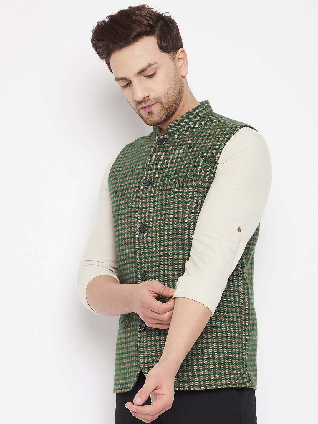 Even Apparels Green Wool Men Woven Nehru Jacket - Distacart