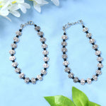 Thumbnail for Mominos Fashion Kamal Johar Oxidised Silver Black Beads Anklets