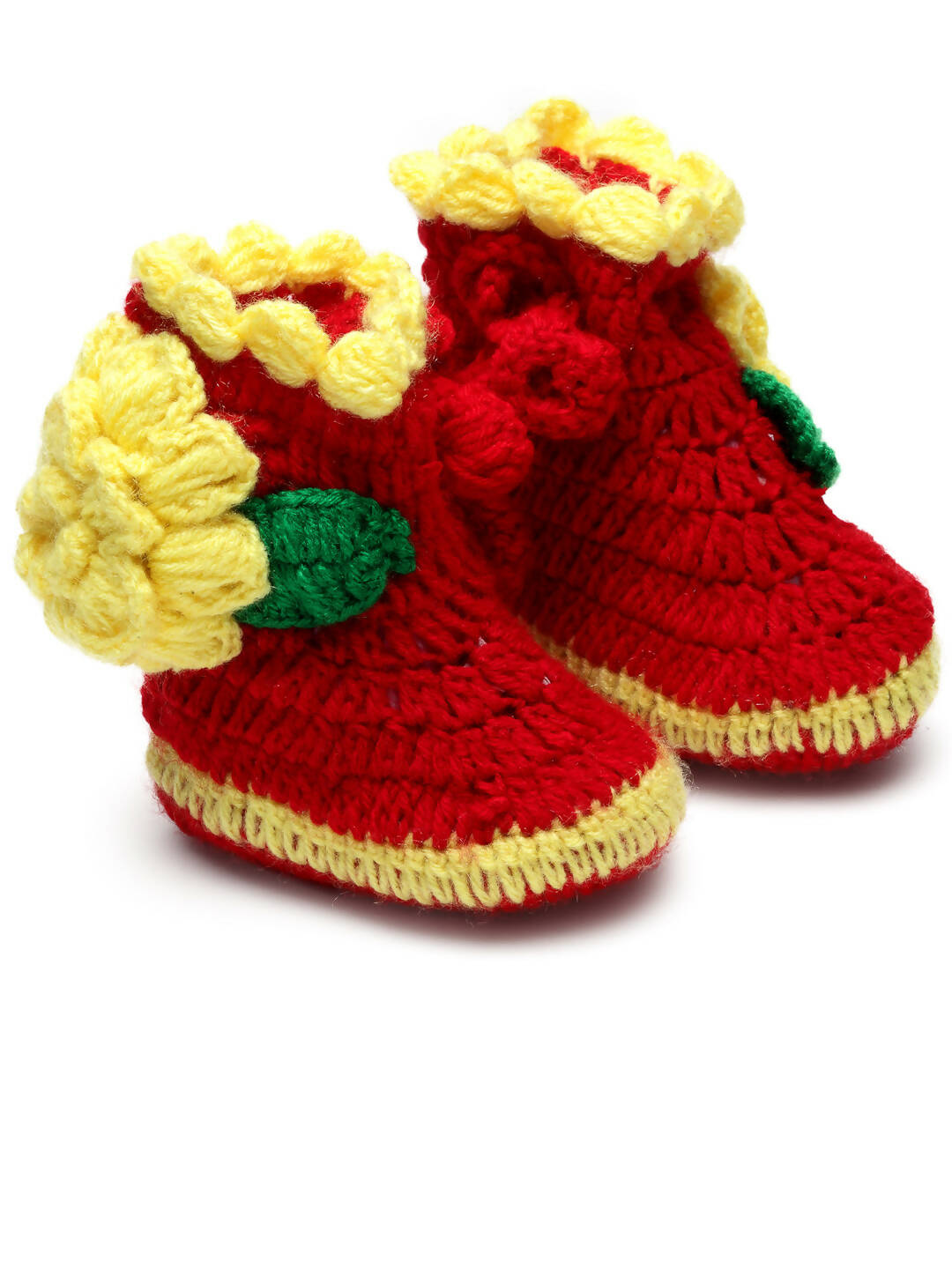 Chutput Kids Woollen Hand Knitted Flower Decor Booties - Red - Distacart