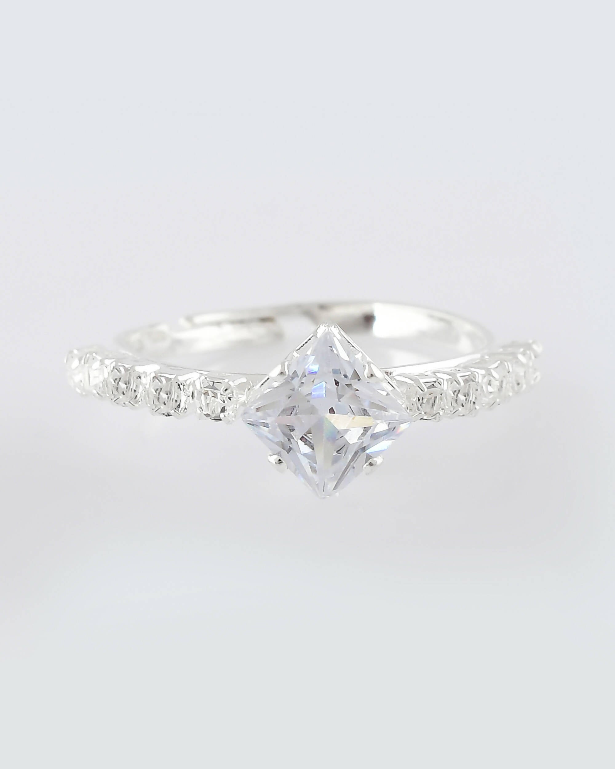 VOJ white CZ-detail Stainless Steel Cubic Zirconia Silver Plated Adjustable Finger Ring - Distacart