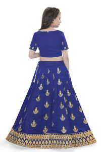 Thumbnail for Dwiden Royal Blue Kamal Tafetta Sattin Semi-Stitched Girl's Lehenga Choli - Distacart