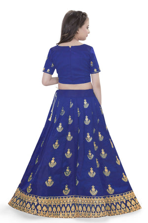 Dwiden Royal Blue Kamal Tafetta Sattin Semi-Stitched Girl's Lehenga Choli - Distacart