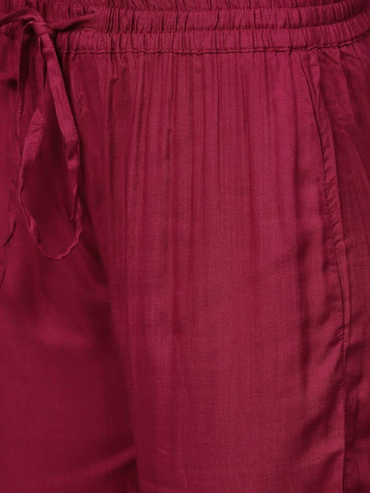 Yufta Women Burgundy Solid Kurta with Palazzo & Dupatta