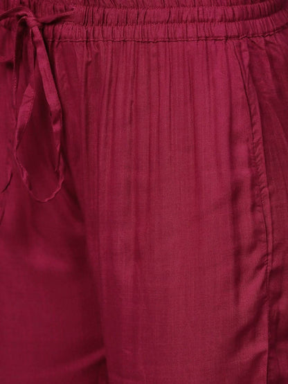 Yufta Women Burgundy Solid Kurta with Palazzo & Dupatta
