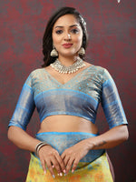 Thumbnail for Lorenvalley Fashion Yellow Cotton Woven Design Zari Meenakari Weaving Saree - Distacart