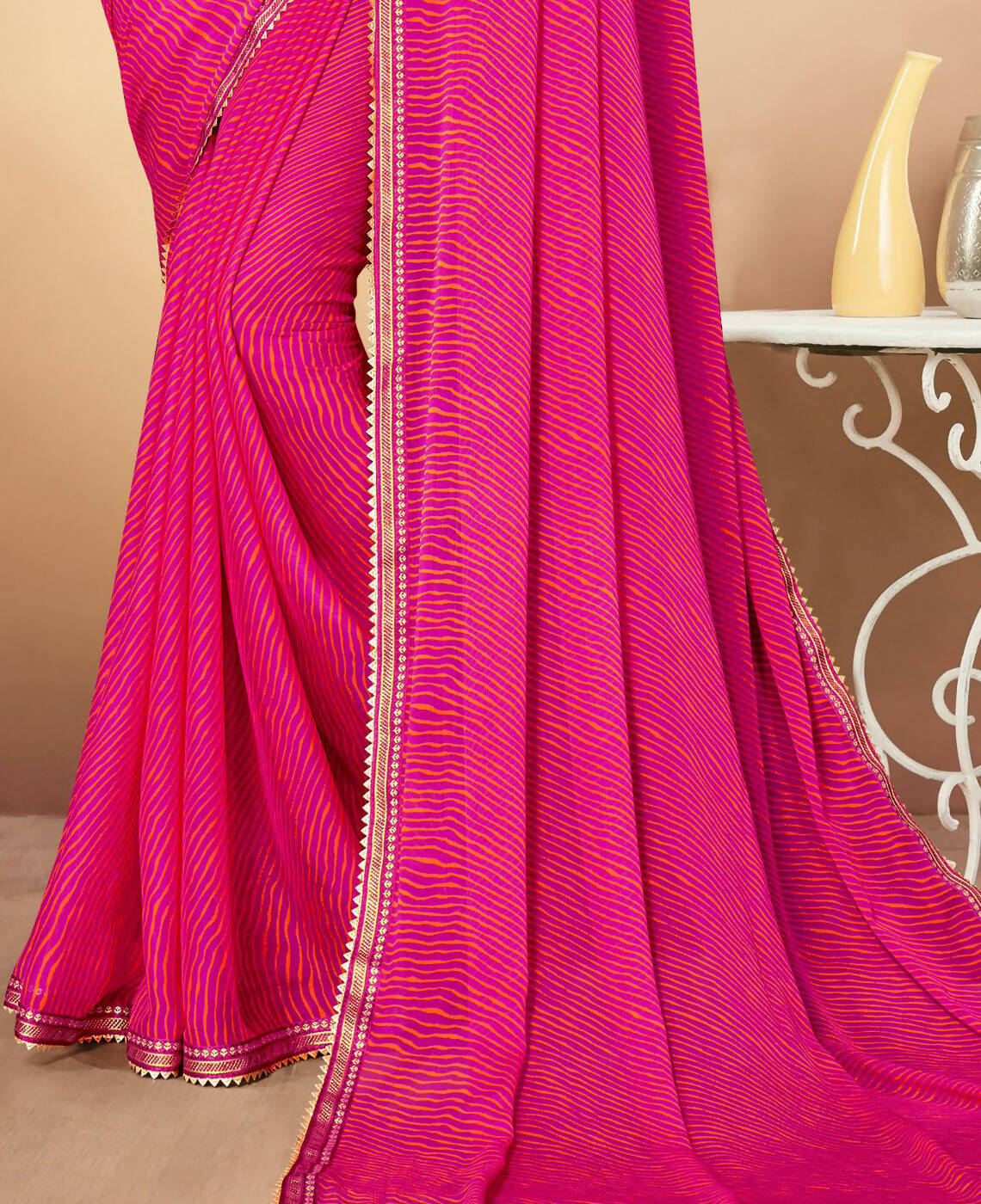 Pink Chiffon Leheriya Printed Saree With Unstitched Blouse Piece - Swarna - Distacart