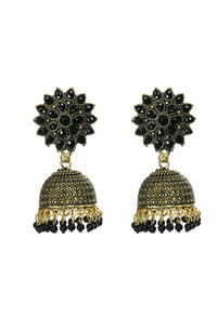 Thumbnail for Mominos Fashion Joharkamal Kundan work Jhumka with Black Beads - Distacart