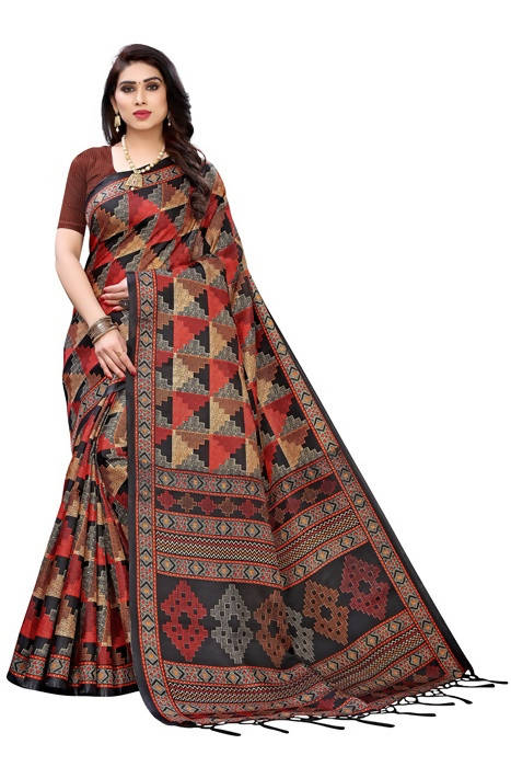 Vamika Black Kalamkari Print With Jhalar Khadi Silk Saree (TANISHA BLACK)