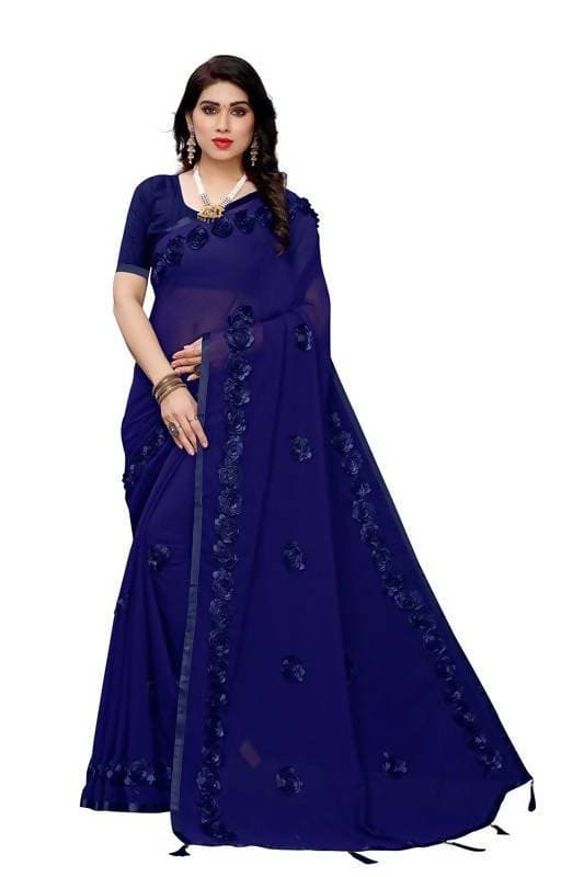 Vamika Navy Georgette Embroidery Saree (GULABO NAVY)